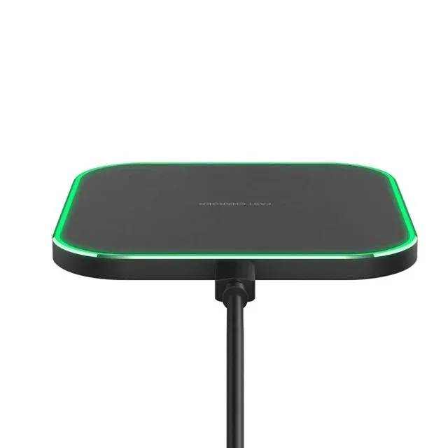 15W Wireless Charger, Square Shape Fast Charger with Anti-slip Mat & Data Cable - Image 2