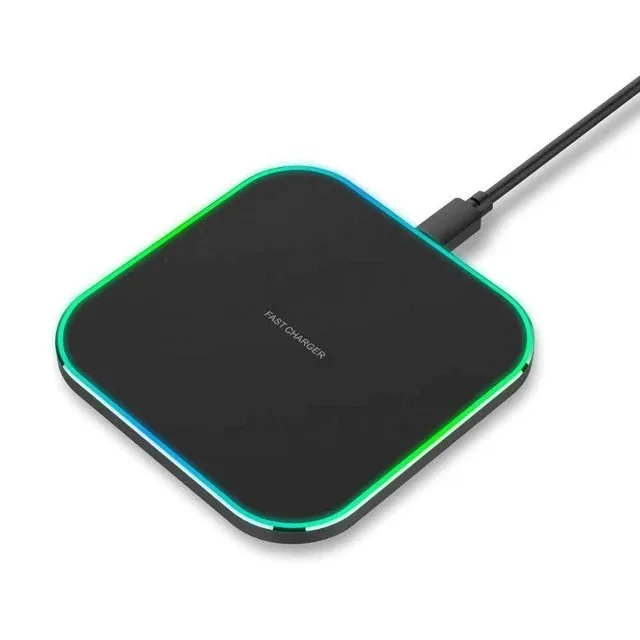 15W Wireless Charger, Square Shape Fast Charger with Anti-slip Mat & Data Cable