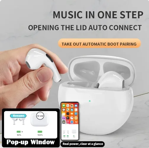 Pro6 Wireless Earbuds, Mini Smart Earphones, in-Ear Headphones with Type C - Charging Case - Image 4