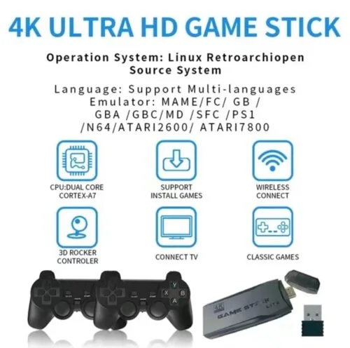 Retro Classic Game Console Wireless HDMI Output System, Built in 15,000+ Classic Handheld Video Games 2.4G Wireless Controllers, 9 Emulator Console - Image 7