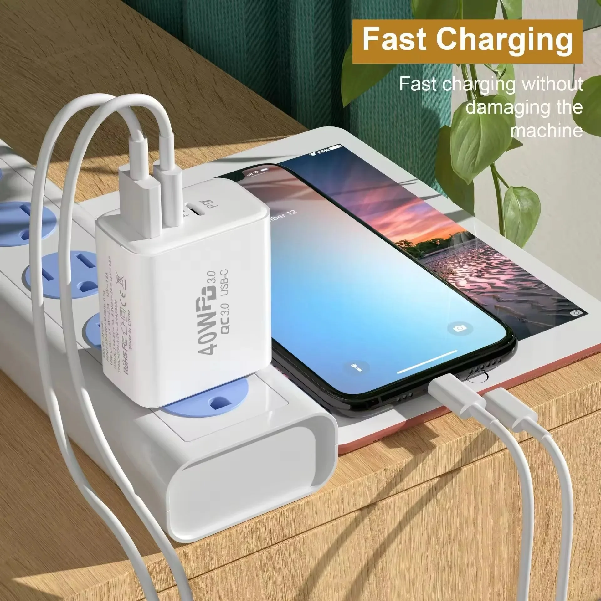 40W Triple Ports USB, Type C Charger, Type C Fast Charging - Image 4