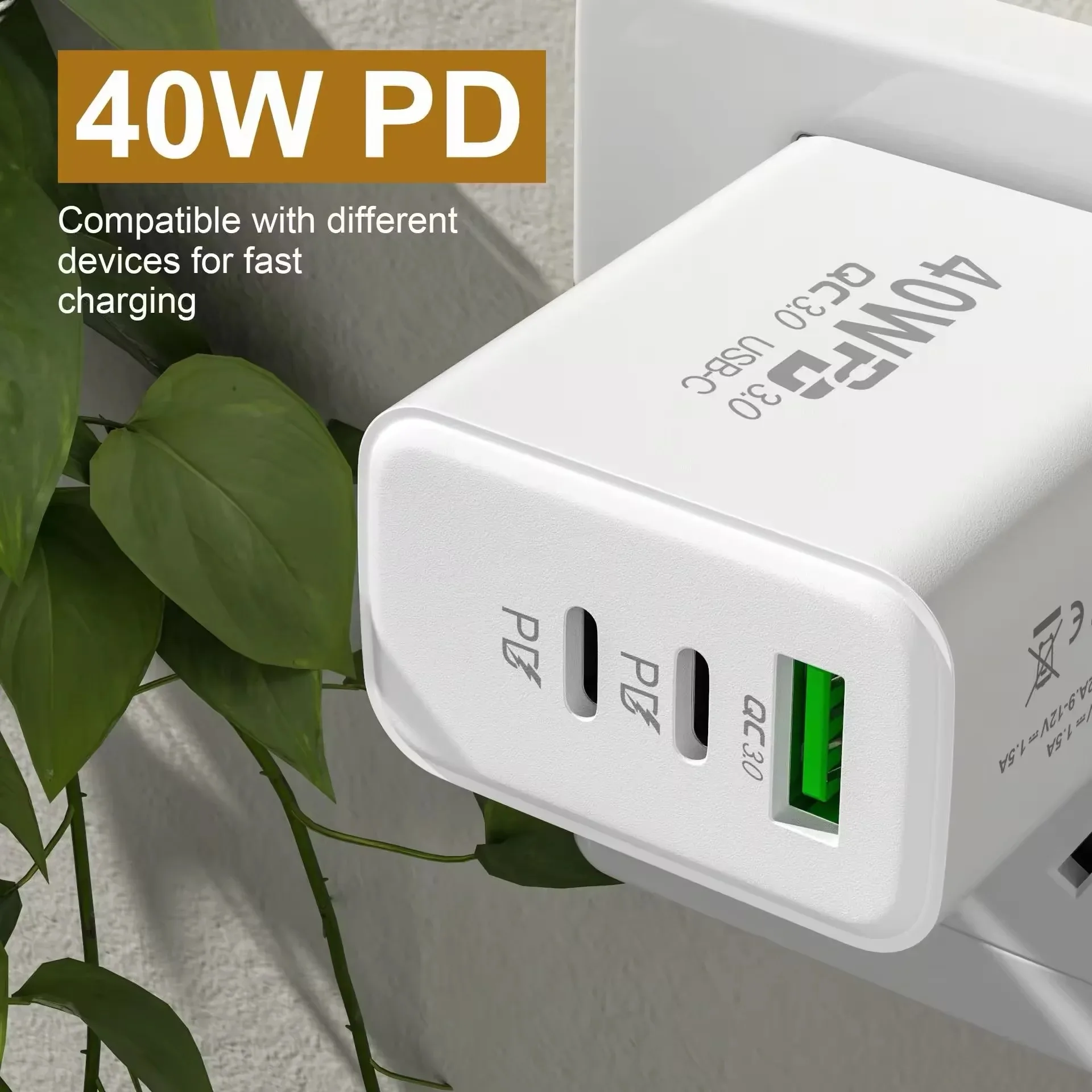 40W Triple Ports USB, Type C Charger, Type C Fast Charging - Image 3