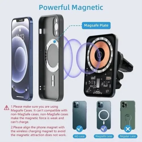 MagSafe Magnetic Clear back car wireless fast charger mount holder , type-c port Mobile Cellphone Charging - Image 9