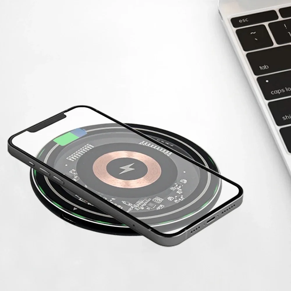 15W Transparent Clear View Cool Wireless Charging phone charger, for android, iPhone, AirPods, Cellphone Smartphone Electronic Mobile Charger - Image 3