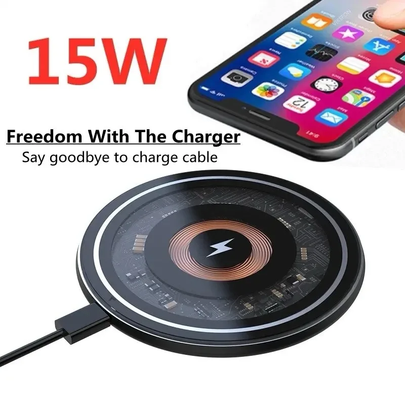 15W Transparent Clear View Cool Wireless Charging phone charger, for android, iPhone, AirPods, Cellphone Smartphone Electronic Mobile Charger - Image 2