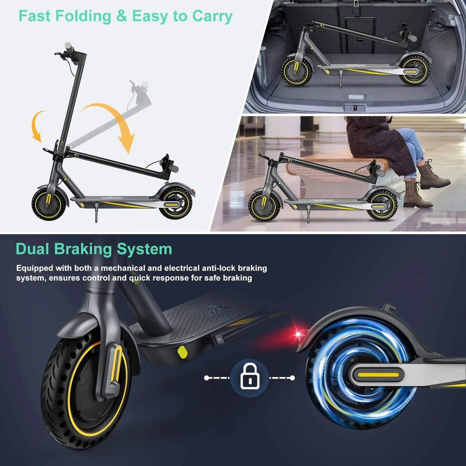V8 Blue Electric Scooter 19 Mile Range, 25MPH Top Speed, Foldable, Drum Brake, Easy to Carry, Led Light, App Control - Image 3