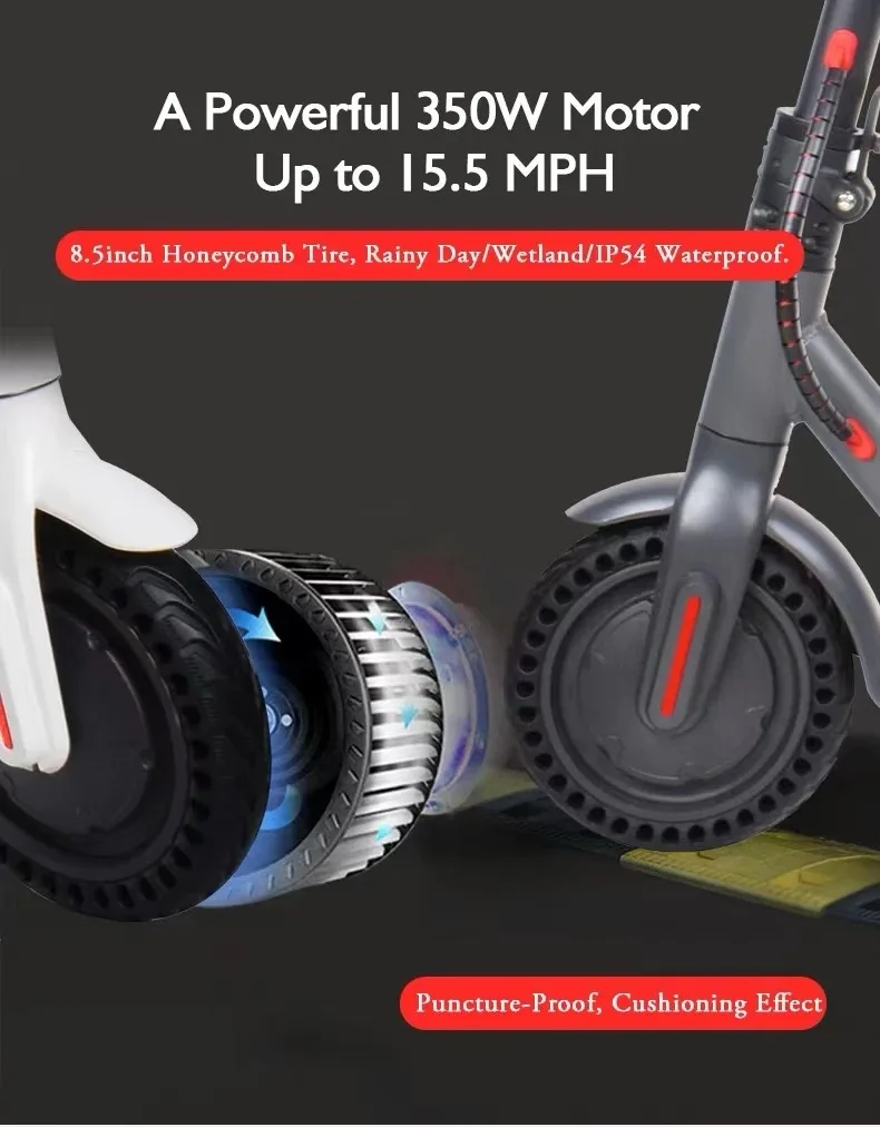 V8 Red Electric Scooter 19 Mile Range, 25MPH Top Speed, Foldable, Disc Brake, Easy to Carry, Led Light, App Control - Image 6