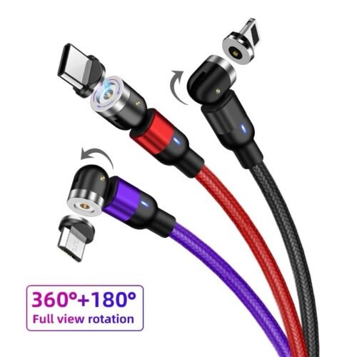 Magnetic 3-in-1 540 Degree Rotation Charging Cable, 1m length, 1 Piece Charging Cable Cord