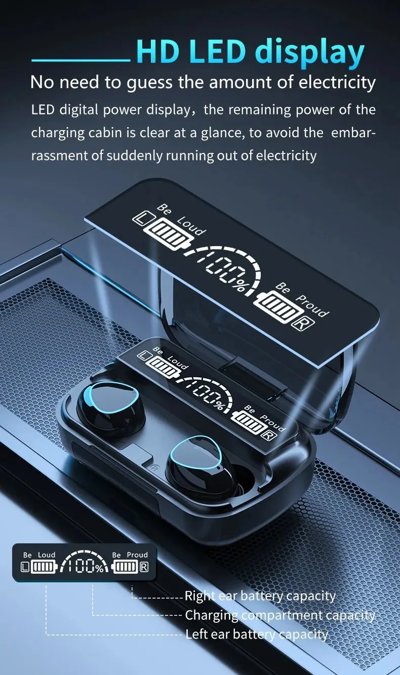 M10 TWS Wireless Earbuds, Bluetooth Headset with Box for Phone Noise Cancelling Mic Earbuds Wireless 
Bluetooth Earphones - Image 2