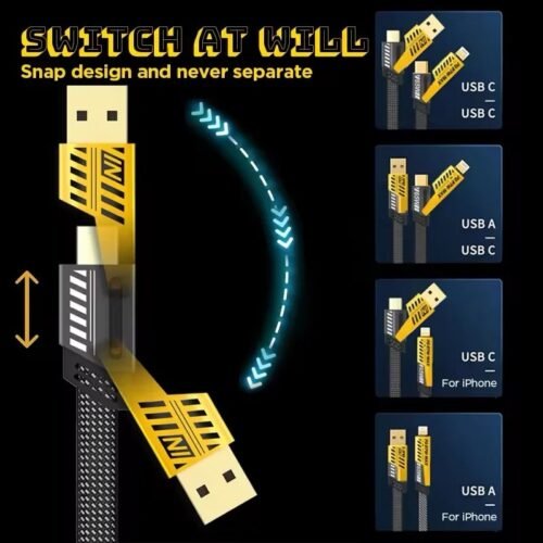 4 in 1 USB C charging cable, 60W Fast Charging and Data synchronization, Flat braided non-winding charger - Image 3