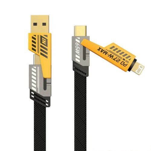 4 in 1 USB C charging cable, 60W Fast Charging and Data synchronization, Flat braided non-winding charger