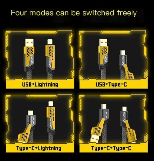 4 in 1 USB C charging cable, 60W Fast Charging and Data synchronization, Flat braided non-winding charger - Image 4