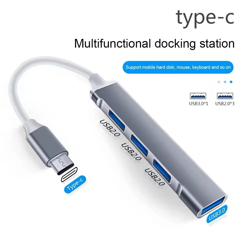 Ultra Slim USB C Hub with 4 USB 3.0 Ports - Multiport Adapter for MacBook, Chromebook, Type C Devices