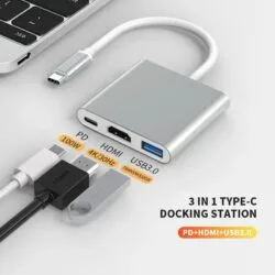 USB Type C Adapter with HDMI Output, 4K USB 3.0 Port & Charging Port Type C 100W Digital AV Multiport Adapter for MacBook Pro/Air, iPad Pro, Silver