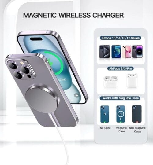 Magnetic MagSafe Wireless Charger 15W for iPhone 15/14/13/12 Series - Wireless Charging Device Compatible with Smartphones and Cellphones - Image 3