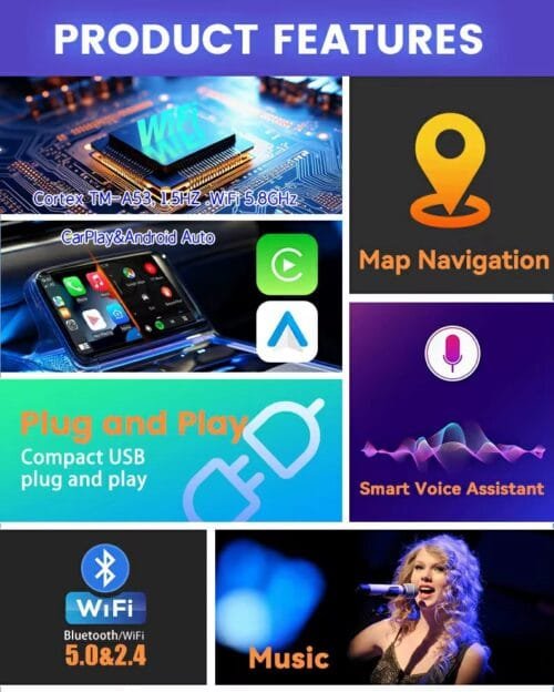 2-in-1 Wireless CarPlay & Android Auto Adapter – Converts Wired to Wireless | For Factory Wired CarPlay Cars (2017+) – Purple Edition - Image 3