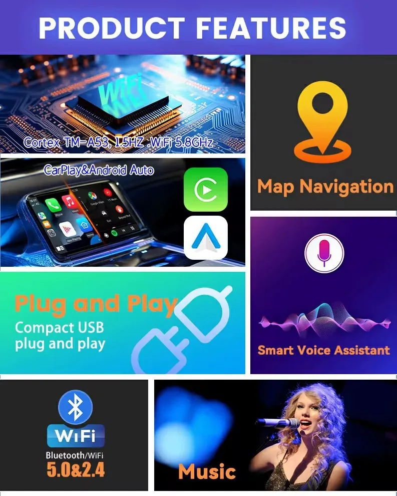 2-in-1 Wireless CarPlay & Android Auto Adapter – Converts Wired to Wireless | For Factory Wired CarPlay Cars (2017+) – Purple Edition - Image 3